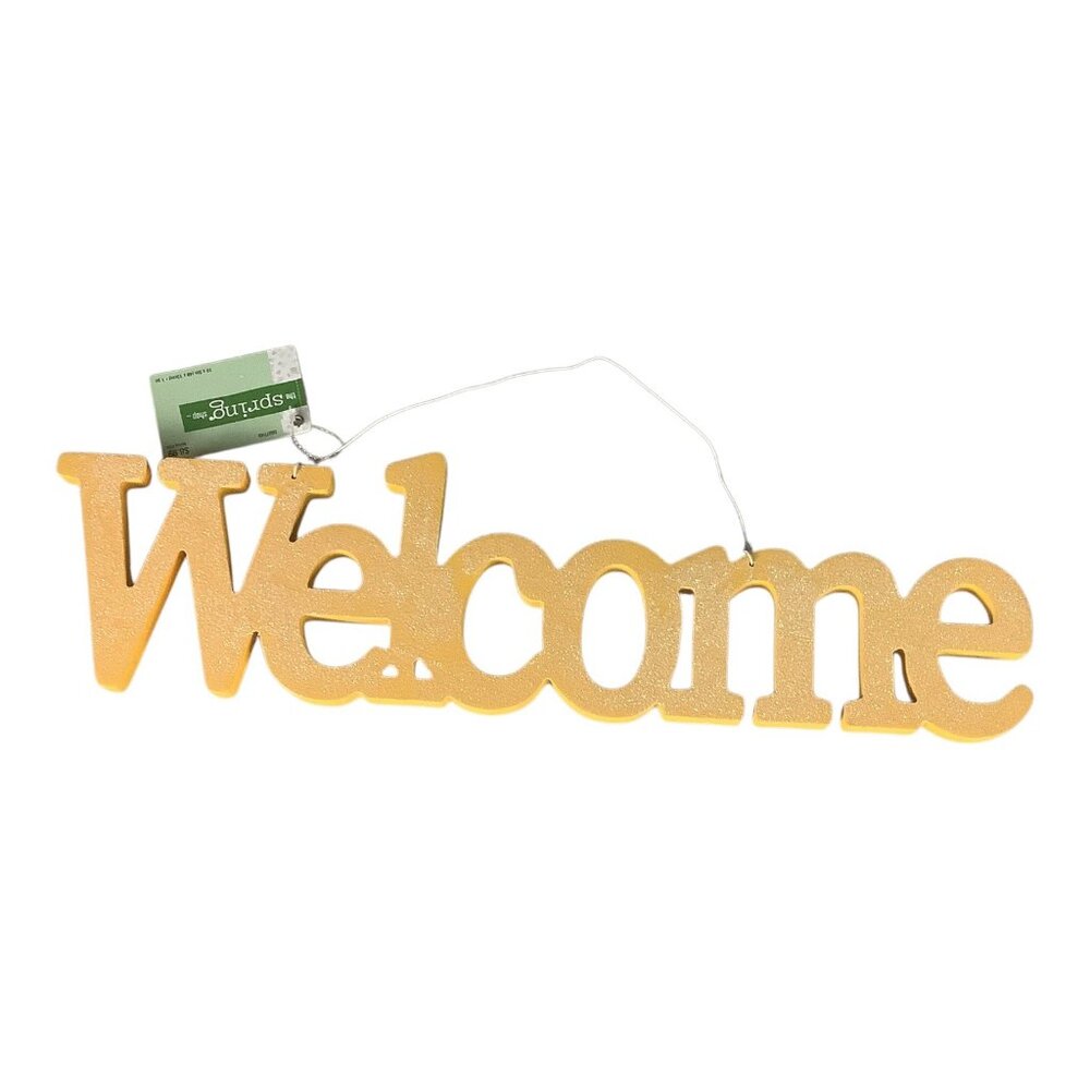 The Spring Shop Yellow Glitter Welcome Sign Home Wall Decor Hanging Door Plaque‎